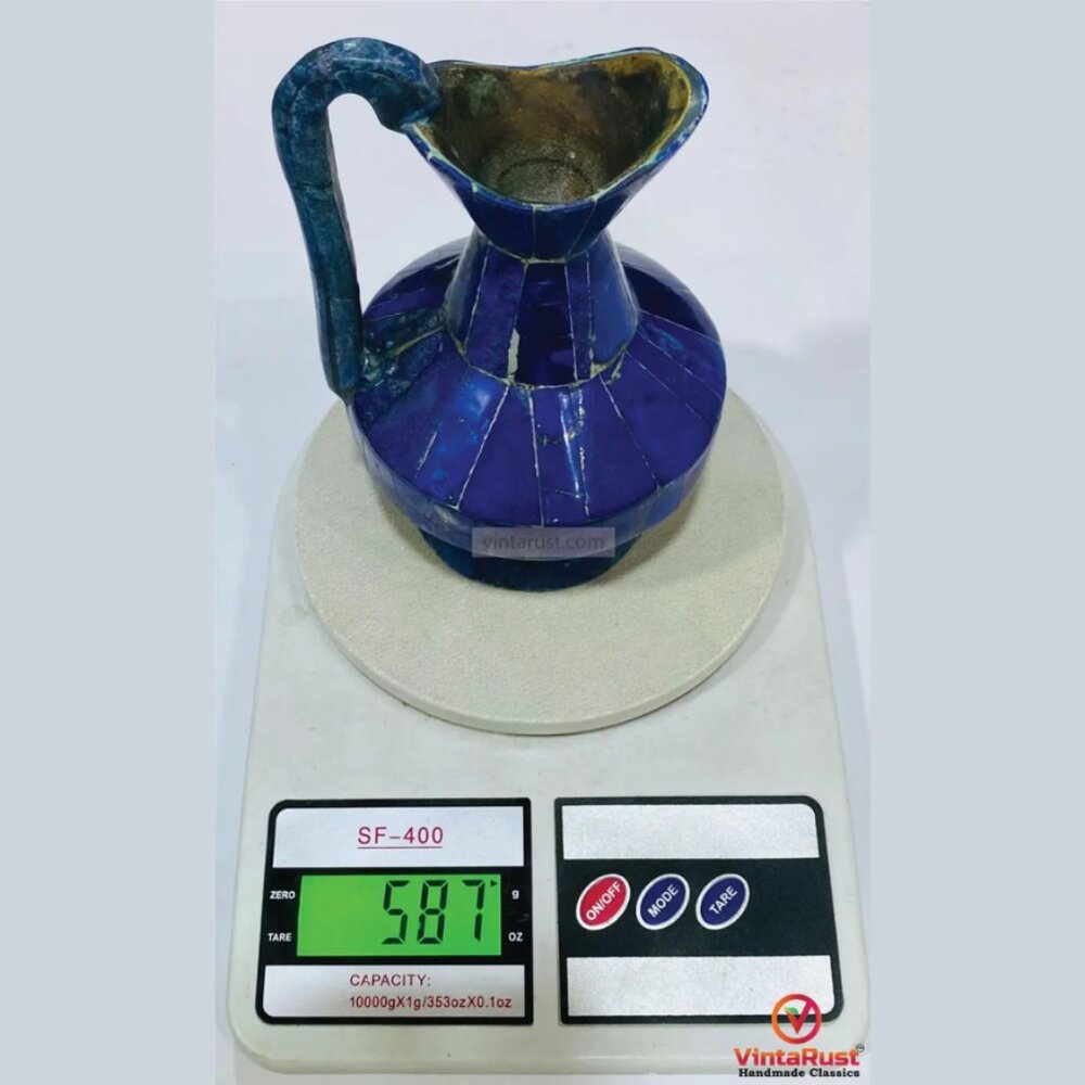 Handmade Lapis Lazuli Water Jug: Vintage Decorative Vessel - Picture 3 of 4
